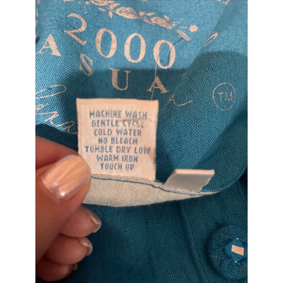 Vintage 90s Embellished Linen Blend Top Women's S Blue Sequins Fairy Artsy NOS - Picture 11 of 13